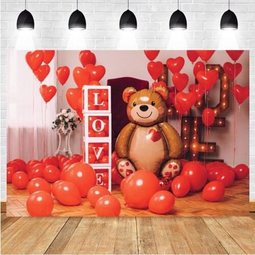 Yeele Valentines Day Background Couples Photography Bear Red Balloon Wooden Floor Backdrop Photocall Photo Studio Photophone