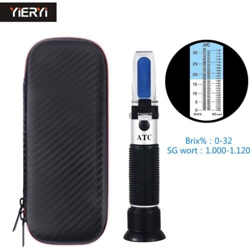 Yieryi Hand held 0~32% Brix 1.000-1.120 Beer Wort SG Specific Gravity Refractometer Wort Temperature 20C Dual Scale with PU Bag