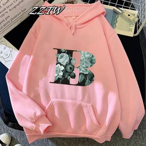 Plus size Hoodie Women Ullzang Cute Sweatshirt 90s Fashion Flower Alphabet B Graphic Hoody Female Graphic Pullover hoody clothes