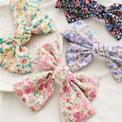 Vintage Floral Print Hair Clips Pins Sweet Bow Knot Hair Barrettes For Women Girl Korea Fashion Spring Hairgrip Hair Accessories