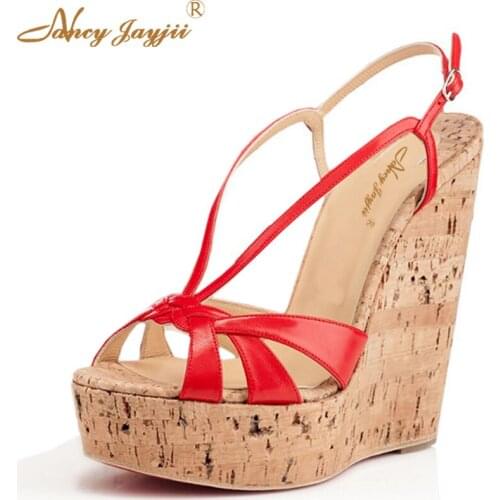 Red White Woman Sandals Wedges Platform Bowties Ladies Shoes Super High Heels Dress Party Evening Gladiator Size 33 43 Cork Cute