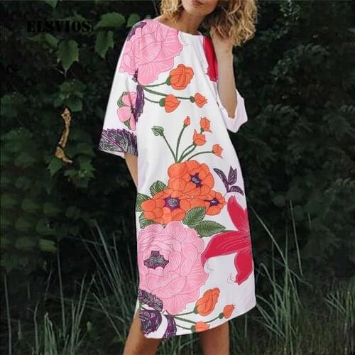 Summer Fashion Women New Printed O Neck Short Sleeve Casual A-line Dress Elegant Loose Holiday Beach Party Dresses Slim Vestidos