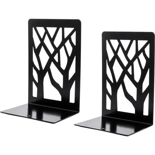 1 Pair Book Ends Tree Shaped Metal Mesh Desk Organizer Desktop Office Home Bookends Book Holder Black Drop Shipping