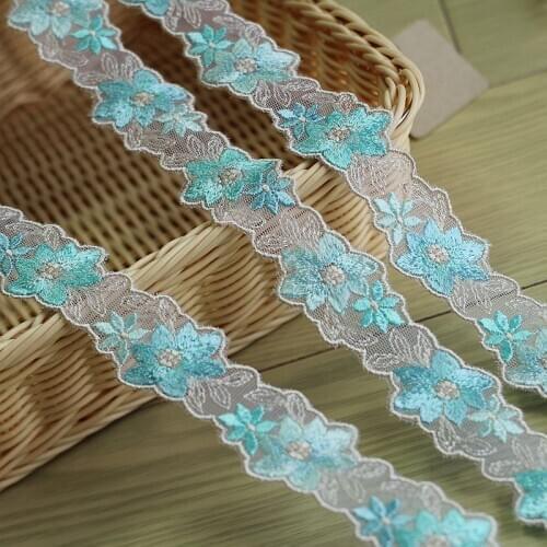 2yards/lot 3cm wide Embroidered Floral Tulle Lace Trim~ blue~beautiful