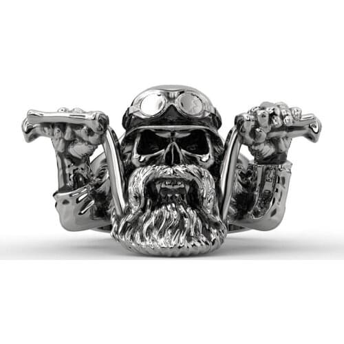 2021 New Fashion Punk Rock Mens Ring Beard Skull Knight Exaggerated Personality Party Ring Accessories