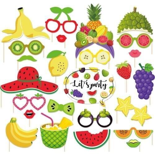 25pcs Fruit DIY Photobooth Props Party Decorations Strawberry Watermelon Banana Photobooth Props Happy Birthday Party Supplies