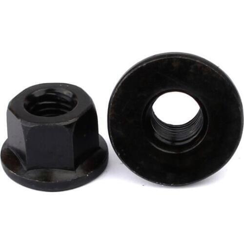 5pcs Black Flanged Nuts M8 M10 M12 M14 M16 M18 M20 M22 M24 Hex With Collar Nuts High 45# Steel DIN6331