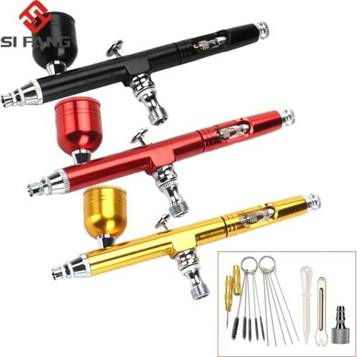 7cc Airbrush Dual Action Gravity Feed 0.3mm Nozzle Spray Gun Red/Gold/Blake Cake Decorating Brushes For Nail Manicure