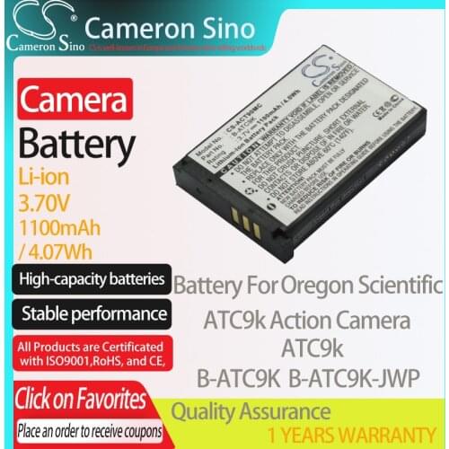 CameronSino Battery for Oregon Scientific ATC9k Action Camera ATC9k fits Oregon Scientific B-ATC9K Digital camera Batteries