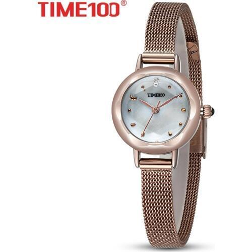 New arrival TIME100 Womens watch simple Alloy Mesh Strap Round Case Ladies Business Quartz Wrist Watches Reloj Mujer