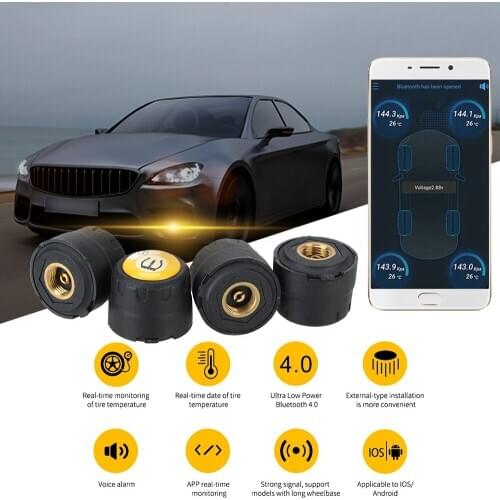 Tire Pressure Sensor APP Display Bluetooth TPMS 4.0 5.0 Android iOS BLE TPMS Car External Alarm Tire Pressure Monitoring System