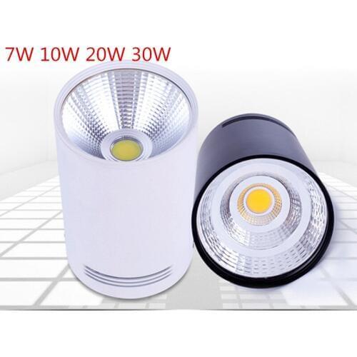 Surface Mounted Dimmable LED Downlight COB 7W 10W 20W 30W LED Down Lights AC110V/220V Ceiling lamp White/Black Housing Color