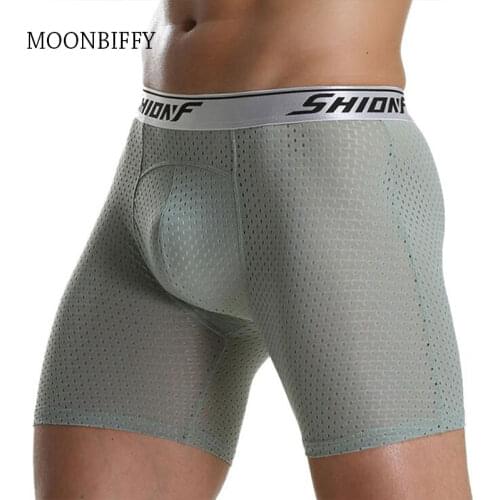 Shionf Long Boxer Men Cuecas Mesh Breathable Underwear Male Underpants Man Boxer Shorts Homme Ice Silk Sportswear Men