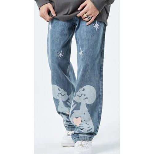 High Street Baggy Jeans Men Skeleton Skulls Print Jean Loose High Waist Straight Pants Fashion Casual Unisex Streetwear Autumn