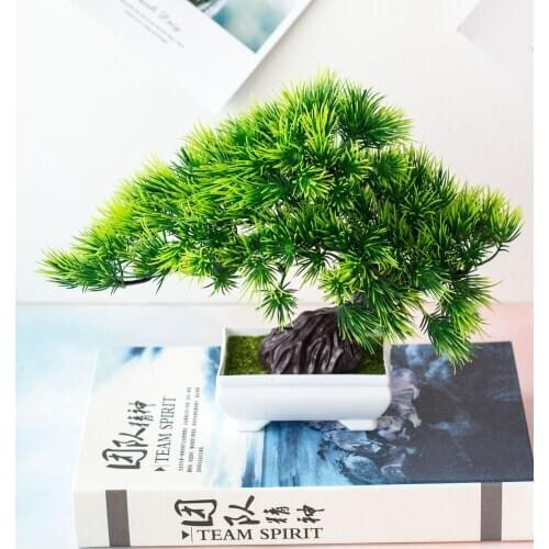 24x28cm Artificial Green Plants Bonsai Simulation Plastic Small Tree Pot Plants Potted Ornaments Home Garden Desktop Decoration