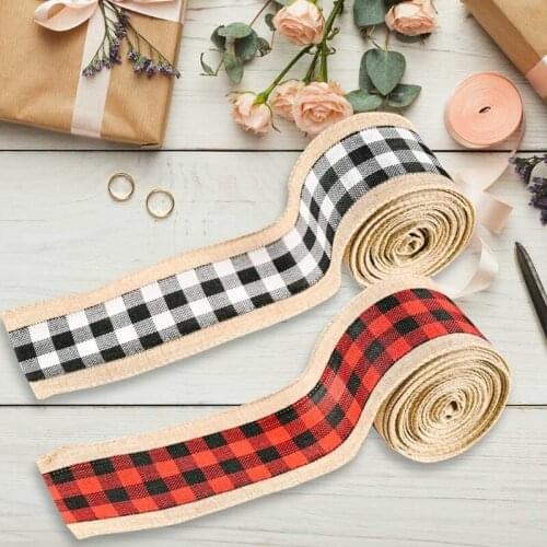 Plaid Wired Christmas Webbing Natural Burlap Fabric Craft Wrapping Ribbon DIY