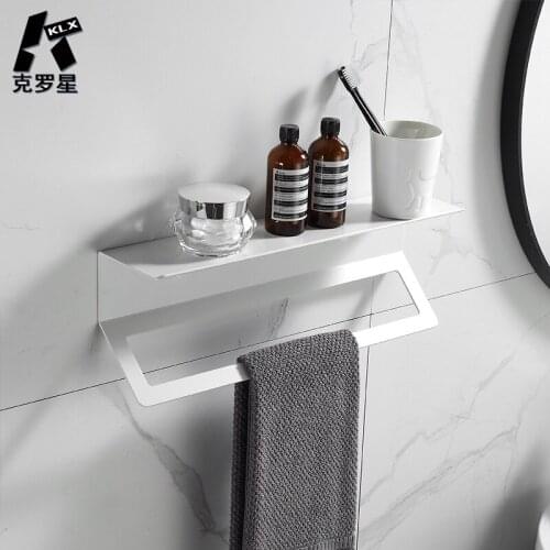 KLX Quality Space Aluminum Bathroom Towel Rack Home Hotel Double-Layer Thicken Storage Racks Kitchen Perforated Finishing Shelf