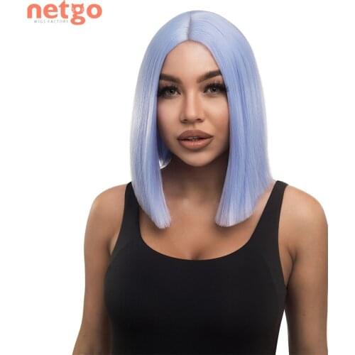 Netgo Middle Part Short Straight Synthetic Wig Blue Pink Blonde Bob Wigs Heat Resistant Fiber Hair for Women Daily Use Cosplay