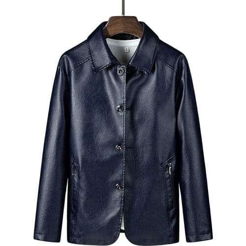 Faux Leather Jacket Men Solid Color Casual Learher Coats