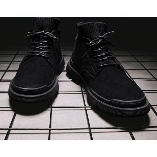 Summer work ankle boot vintage casual cowboy home rubber for coturno ANKLE suede leather dress Mens mens high shoes chelsea top