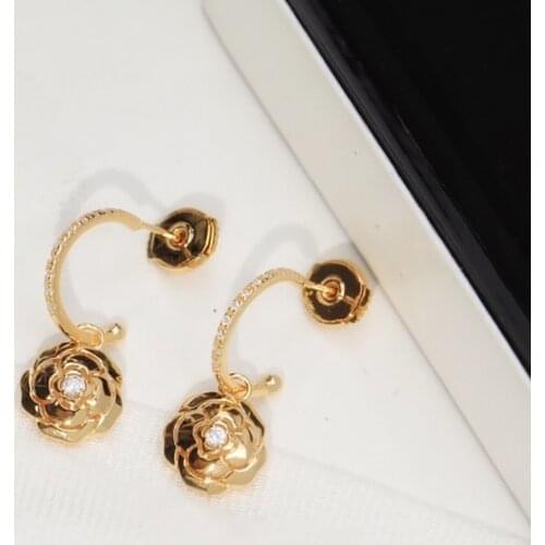 Hot Brand Pure 925 Sterling Silver Top Earrings Gold Color Flowers Full Diamond Stud Earrings White Gold Two Wear Design Fine