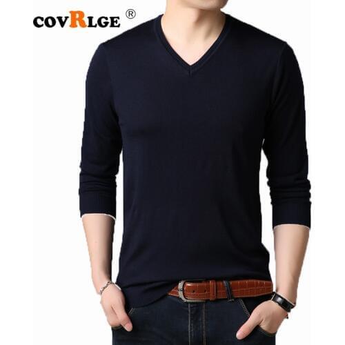 Covrlge Men Sweater 2019 Fashion Solid Mens V-neck Pullovers Soft Wool Knit Sweaters Plus Pullover Men Brand Clothing MZL048