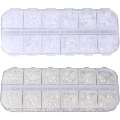 N1HF 1100 Pcs DIY Half Pearl Beads Mixed Size 3-8mm Assorted Beads Flat Back Plastic