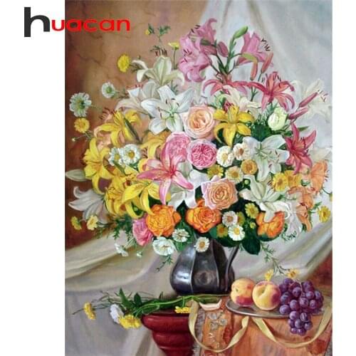 Huacan Diamond Mosaic Vase Cross Embroidery Kit 5D DIY Diamond Painting Flower Picture Of Rhinestones Home Decoration