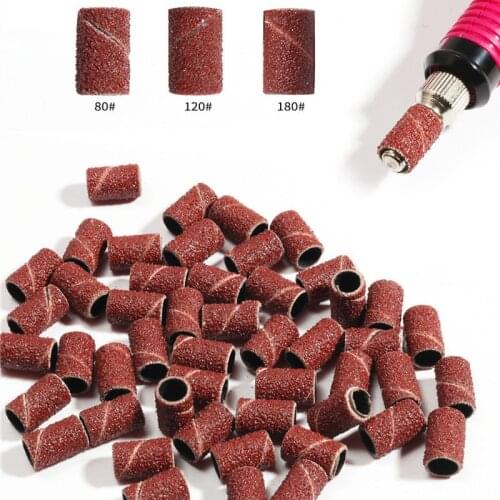 100/50pc Sanding Cap Bands For Electric Manicure Machine 180/120/80 Grit Nail Drill Grinding Bit Files Pedicure Tool Set Sanding