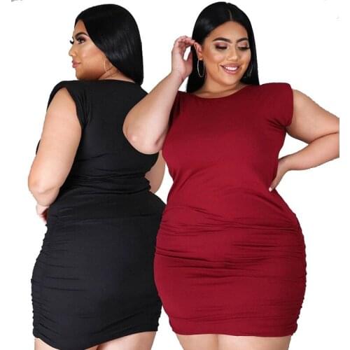 2021 Summer New Woman Dresses Loose Skinny Cool Sexy Solid Black Red Womens Shoulder Pads Plus Size Above Knee Mini Dress