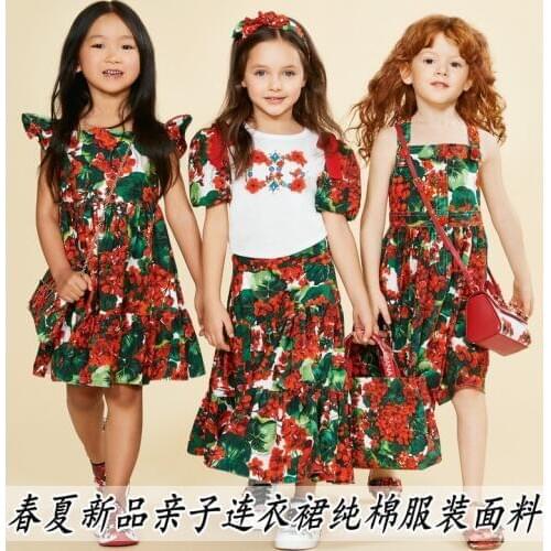 Spring and summer new geranium cotton poplin printed fabric parent-child dress cloth clothes cloth diy handmade boutique