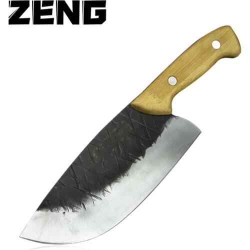 ZENG New Hand Forged Cutting Vegetables Vintage Sharp Slicing Knife Meat Cleaver Chef Household Knives