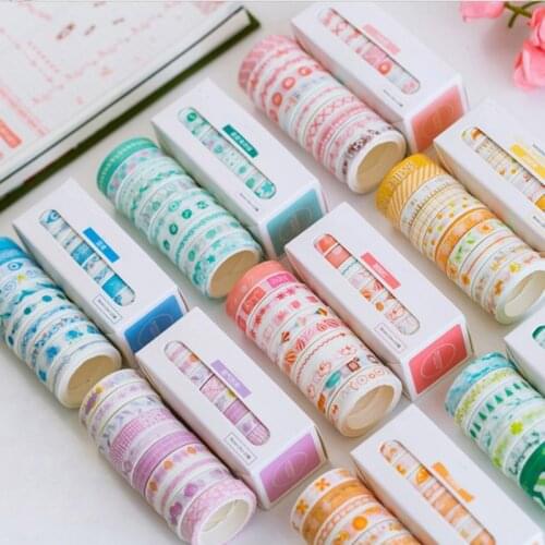 Office School Supplies DIY Scrapbooking Adhesives Tapes Arts Crafts Photo Album Cute Paper 10 Pcs Masking Washi Tape Set