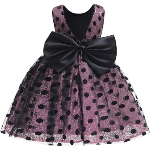 Infant Kids Dress for Girls Children Dot Open back big bow princess Flower Girls Dress Wedding Elegent Party Vestidos