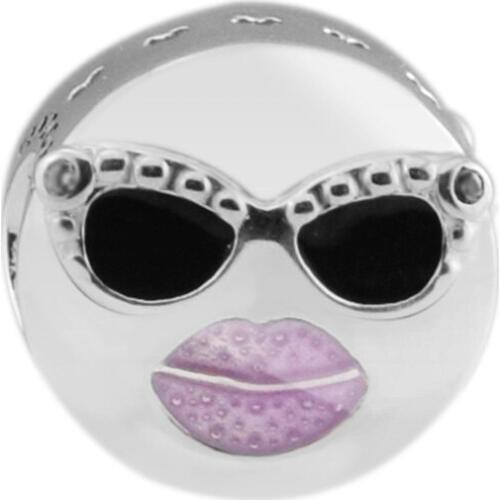 QANDOCCI 925 Sterling Silver Stay Cool Charm, Black & Purple Enamel & Clear CZ Fits for Pandora Bracelet Charms DIY Jewelry