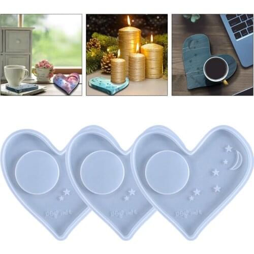 R58E Love Heart Stars Coaster Epoxy Resin Mold Candlestick Pad Mat Tray Silicone Mould DIY Crafts Decorations Ornaments Tool