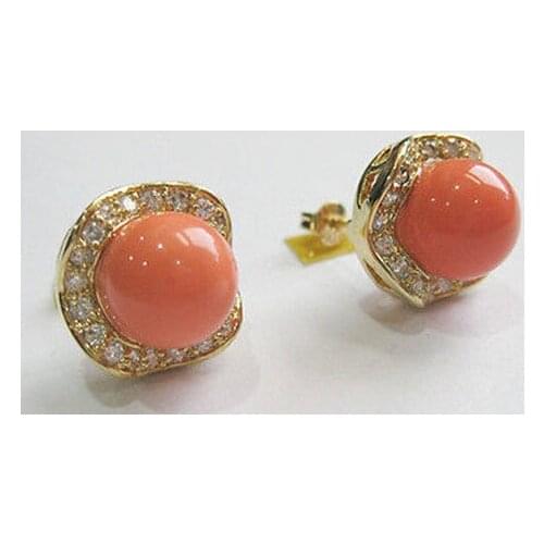 New 10mm Coral pink South Sea Shell Pearl& Crystal Stud Earrings