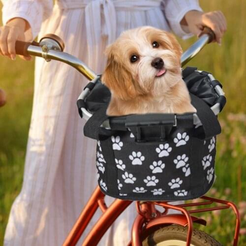 Pets Cat Seat Dog Bicycle Basket Dog Carrier Bicycle Basket Front Removable Paw Printed Bike Basket Waterproof Pets Seat Bag