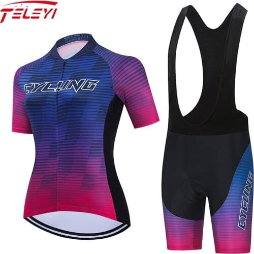 TELEYI Breathable Cycling Clothing Women Summer Short Sleeve Cycling Jersey Set MTB Bike Clothes Anti-UV Bicycle Jersey Suit