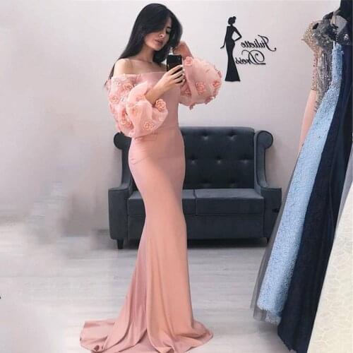 Sevintage Bateau Neck Mermaid Prom Dresses Long Sleeves Handmade Flowers Evening Gowns Bride Dress Robe De Mariee
