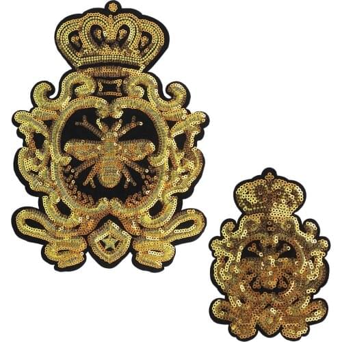 Embroidery golden crown bee appliques,gold bees patch,cute fsahion cartoon patches for clothing, sew on badges DIY accessory