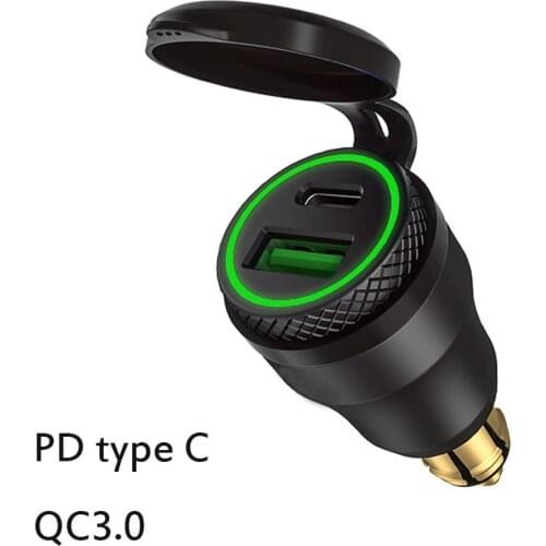 DC12V European motorcycle charger hella din plug USB QC3.0 +PD type c socket charger adapter for bmw Aluminum alloy material