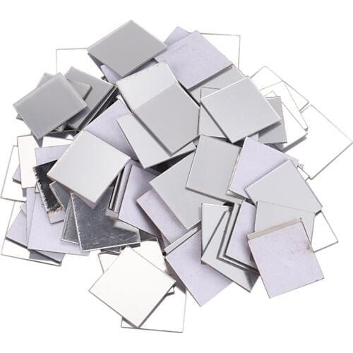 100 Piece Mirror Tile Wall Sticker 3D Decal Room Decor Stick (Silver)