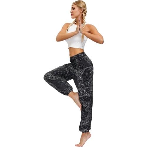 2020 Women New Summer Flower Geometric Printed Slacks Trouser MID Waisted Fitness Pants Loose Knickerbockers Sweatpants Pants