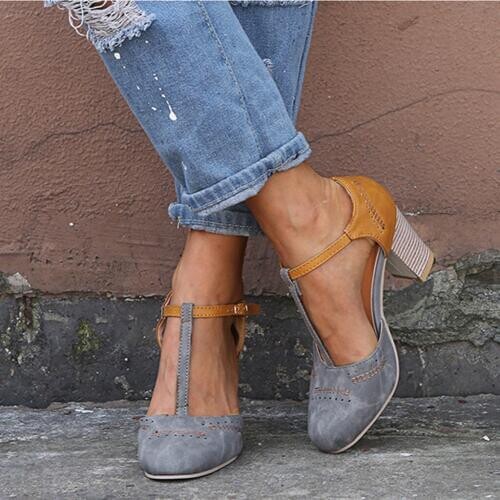 Dropshipping Patchwork Buckle Womens Sandal Fashion Rome Round Toe Sandals High Heels Shoes Women Sandals Platform Summer 2019