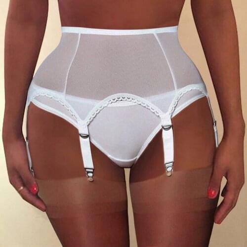 Women Mesh Garter Belt High Waist Holder 6 Straps Elastic Suspender Belt Erotic Lingerie Garter Pantyhose Stockings