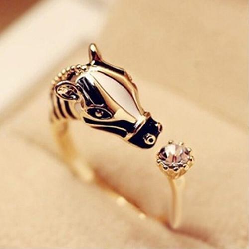 Women Fashion Horse Head Shiny Rhinestone Adjustable Open Finger Ring Jewelry Adjustable Knuckle Rings For Women Men