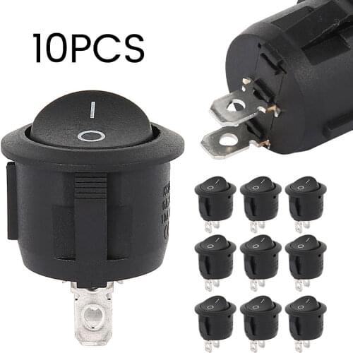 10pcs/set ON/OFF Round Rocker Dot Switch Black Illuminated Car Dashboard Dash Boat Rocker 2Pin Toggle Switches Car Accessories