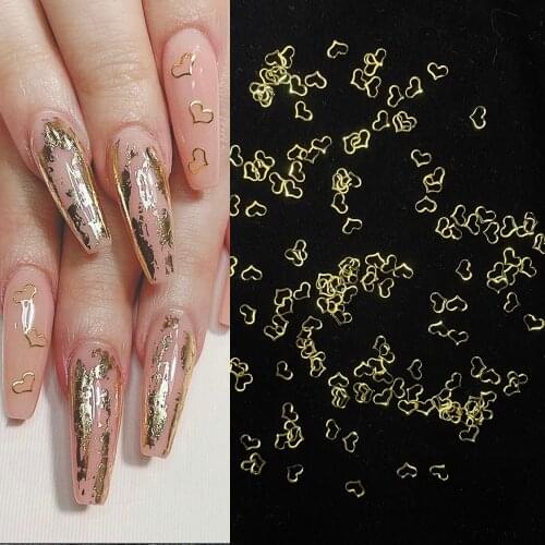 100pcs kawaii 3d nails charms accesorios heart nail art decorations gold/silver nail jewelry nail supplies for professionals