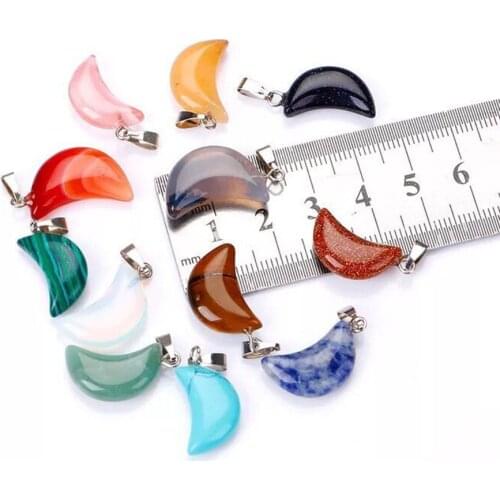 2020 Wholesale 1pcs/Lot High Quality Assorted Natural Stone Crescent Moon Shape Charms Pendants For DIY Jewelry Making Free